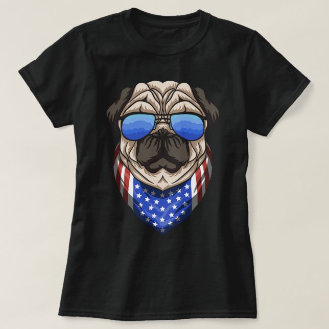 T-shirt Chien Carlin américain avec Patriot Cool de Bandan (Design devant)