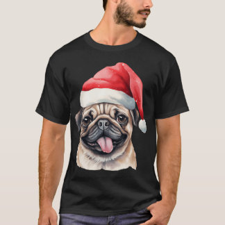 T-shirt Chien carlin avec chapeau de père Noël - Chiot ave