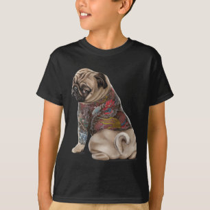 T-shirt Chien carlin Avec Dragon Japonais Traditionnel Tat