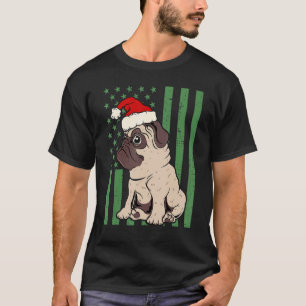 T-shirt Chien Carlin Chapeau de Père Noël Drapeau Américai
