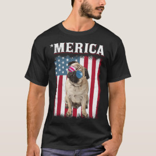 T-shirt Chien Carlin Drapeau Américain Chien 4 Juillet