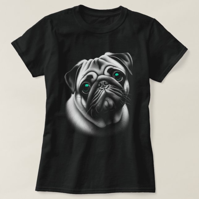 T-shirt Chien Carlin mignon aux yeux turquoise en design o (Design devant)