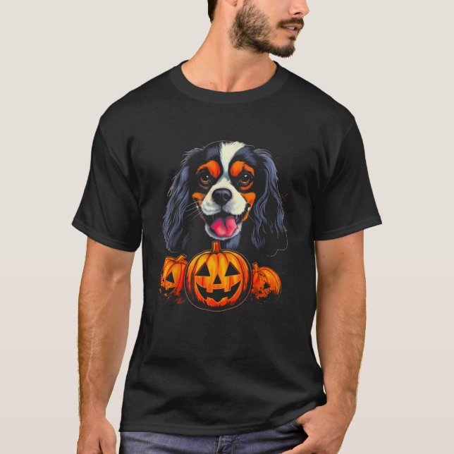 T-shirt Chien Cavalier King Charles Spaniel Citrouille Hal (Devant)
