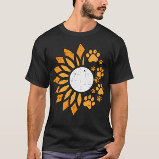 T-shirt Chien Chat Empreinte de Patte Soleil-Fleur Floral