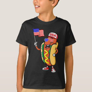 T-shirt Chien Chaud Patriotique Drapeau Américain Usa Drôl