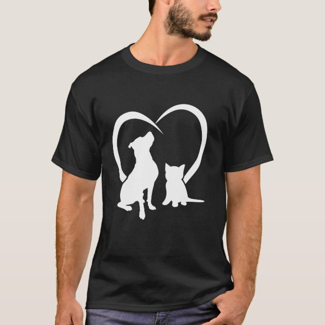 T-shirt Chien Chien Chien Chien et Bébé Chat Coeur Cute Ch (Devant)