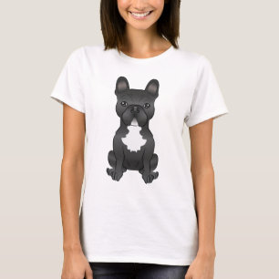 T-shirt Chien-chien français noir et blanc mignon dessin