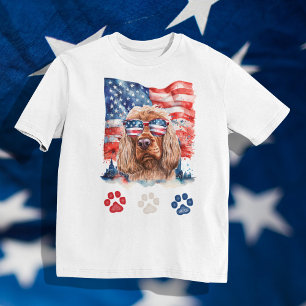 T-shirt Chien Cocker Spaniel Rouge Blanc et Bleu 4 Juillet