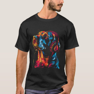 T-shirt Chien Coloré avec des Écouteurs Animal à Thème Mus