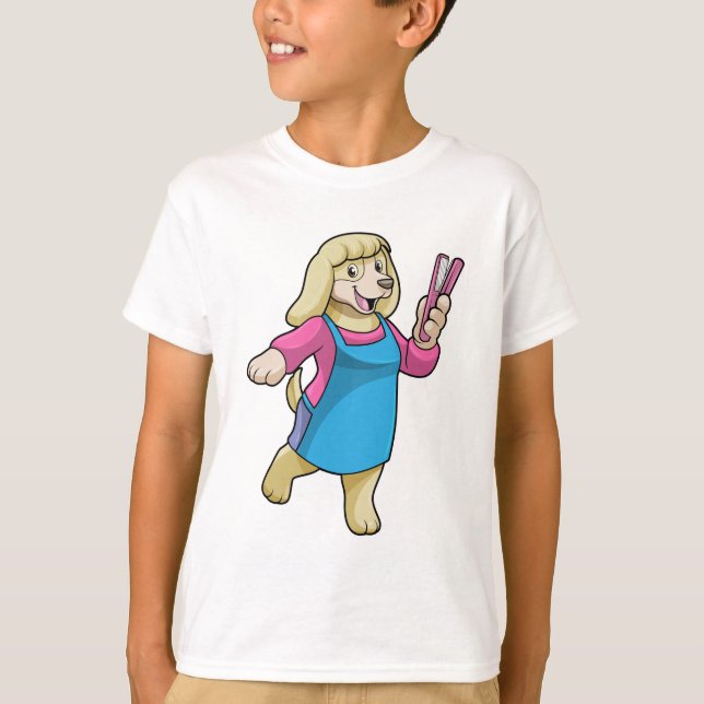 T-shirt Chien comme coiffeur avec peigne (Devant)