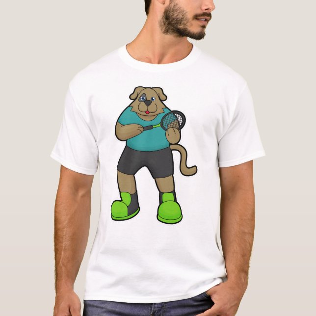 T-shirt Chien comme joueur de tennis avec raquette de tenn (Devant)