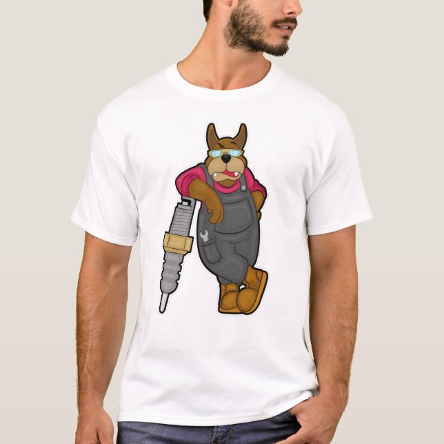 T-shirt Chien comme mécanicien avec bougie (Devant)