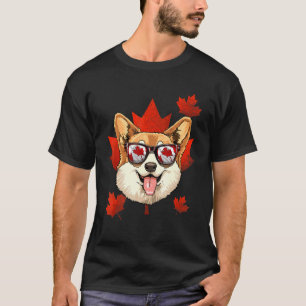 T-shirt Chien Corgi Canadien Feuille d'Érable Patriotique