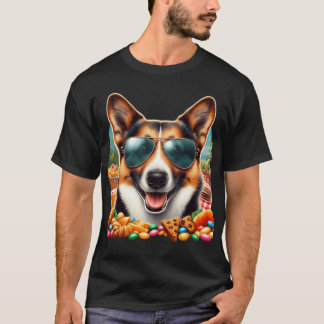 T-shirt Chien Corgi Cool avec des Lunettes de Soleil Aviat