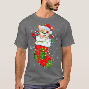 T-shirt Chien Corgi Dans Chaussettes De Noël Drôle Père No