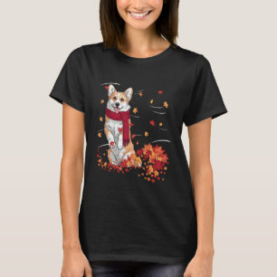 T-shirt Chien Corgi Drôle D'automne Écharpe Chiens Feuille