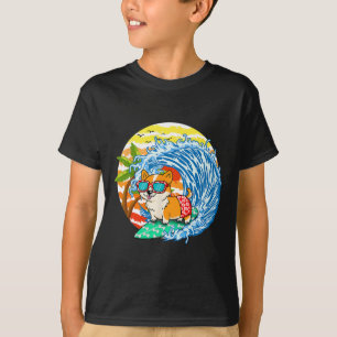 T-shirt Chien Corgi Drôle Faisant du Surf à Hawaï Plage Ét