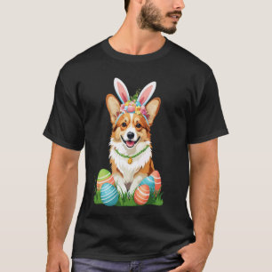 T-shirt Chien Corgi Gallois avec Lapin Oreilles Pâques Oeu