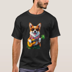 T-shirt Chien Corgi Hawaïen & Ukulele Ananas Vacances d'Ét