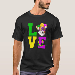 T-shirt Chien Corgi J'aime Mardi Gras Costume Chien