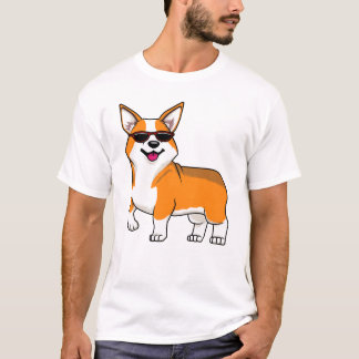 T-shirt Chien Corgi mignon avec lunettes de soleil