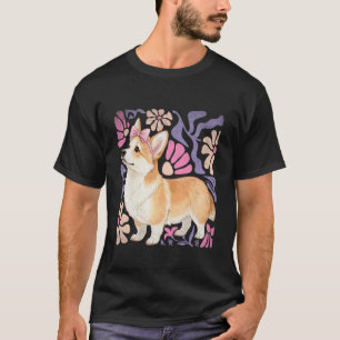 T-shirt Chien Corgi Mignon Fleur Floral Abstrait Corgi Rét