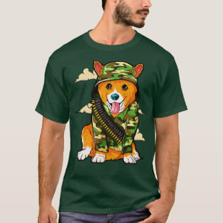 T-shirt Chien Corgi Militaire