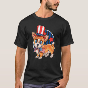 T-shirt Chien Corgi Patriotique 14 Juillet États-Unis Drap