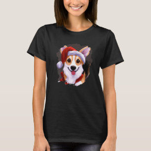 T-shirt Chien Corgi portant un chapeau de Père Noël Mignon