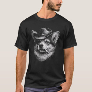 T-shirt Chien Cowboy Fumant une Cigarette Drôle de Tête de