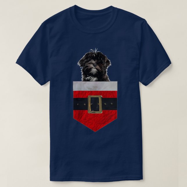 T-shirt Chien dans votre poche Père Noël Lhassa Apso  (Design devant)