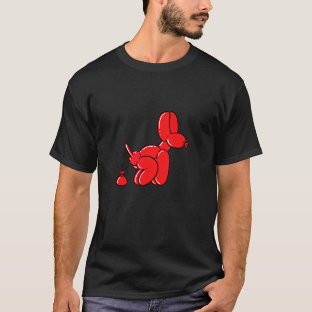 T-shirt Chien de ballon rouge qui fait caca (Devant)