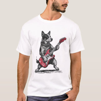 T-shirt Chien de berger australien jouant de la guitare Bl
