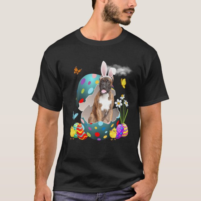 T-shirt Chien de boxe lapin Joyeux oeufs de Pâques (Devant)