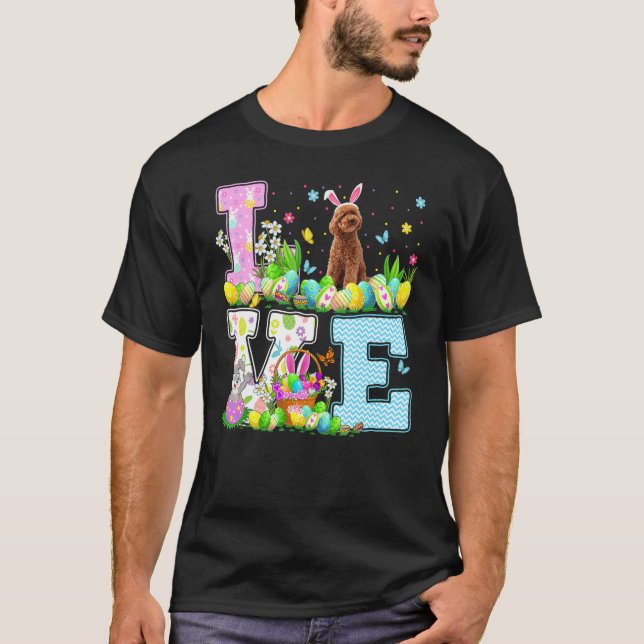 T-shirt Chien de caniche Chasse aux oeufs de Pâques Aimer  (Devant)