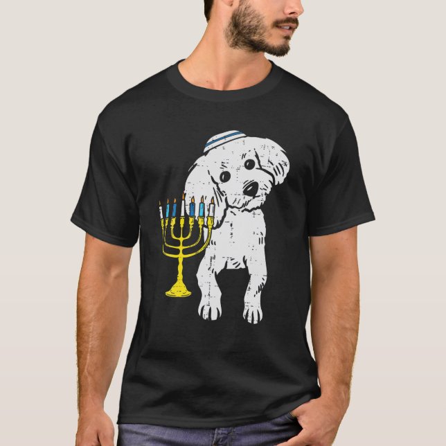 T-shirt Chien de caniche juif Menorah Hanoukka Pajamas Cha (Devant)
