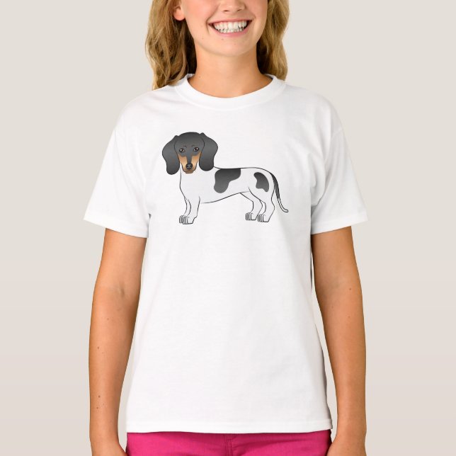 T-shirt Chien de caricature à cheveux courts noir et tan (Devant)