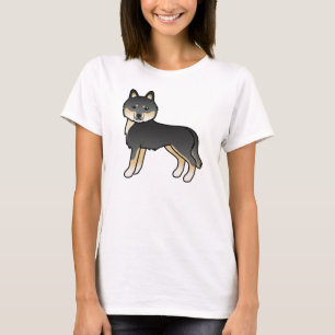 T-shirt Chien De Cartographie Cute De Sibérie Noir Et Tan