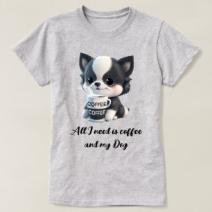 T-shirt Chien de chiot mignon graphique - J'aime le café