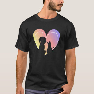 T-shirt Chien De Coeur Et Chat Silhouette Cute Animaux De 