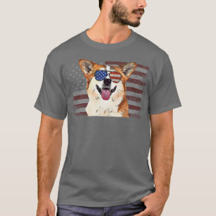 T-shirt Chien de Corgi 4 juillet Drapeau américain rétro É