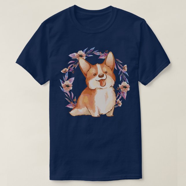 T-shirt Chien de Corgi à fleurs-950 (Design devant)