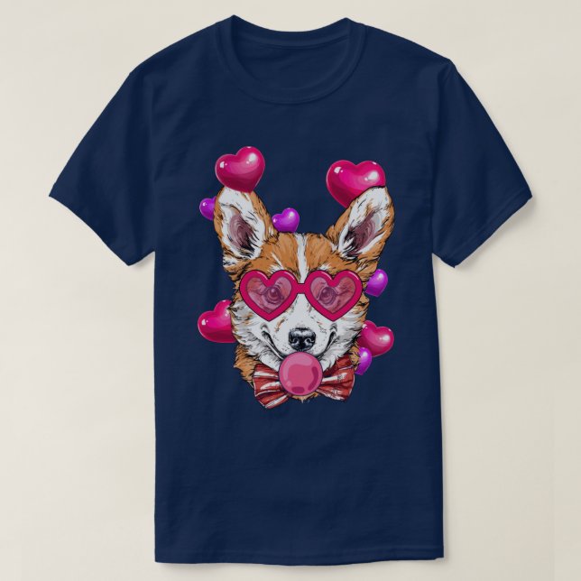 T-shirt Chien de Corgi avec gomme à bulles lunettes de ban (Design devant)