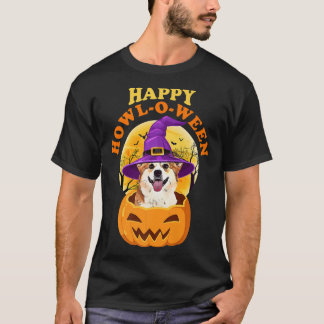 T-shirt Chien de Corgi Howloween Witch Funny Halloween-345