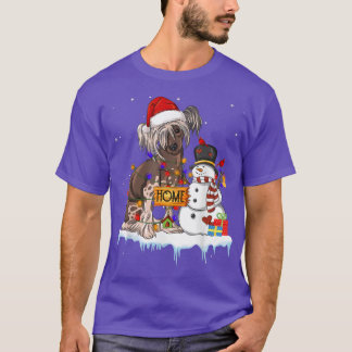 T-shirt Chien de Crête Chinois amusant Noël Snowman Xmas L