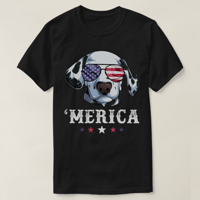 T-shirt Chien de Dalmatie Merica 4 juillet Drapeau américa (Design devant)
