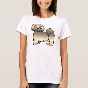 T-shirt Chien de dessin animé mignon Lhasa Apso Sable Doré