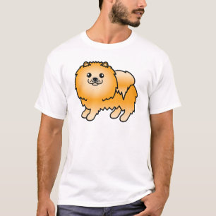 T-shirt Chien de dessin animé mignon Pomeranian orange