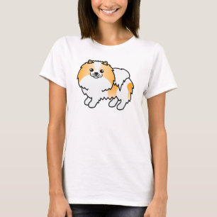 T-shirt Chien de dessin animé mignon Pomeranian Parti-Coul