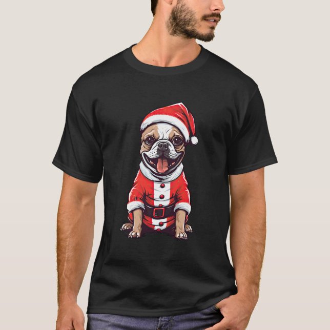 T-shirt Chien de fête de Noël Casquette du Père Noël (Devant)